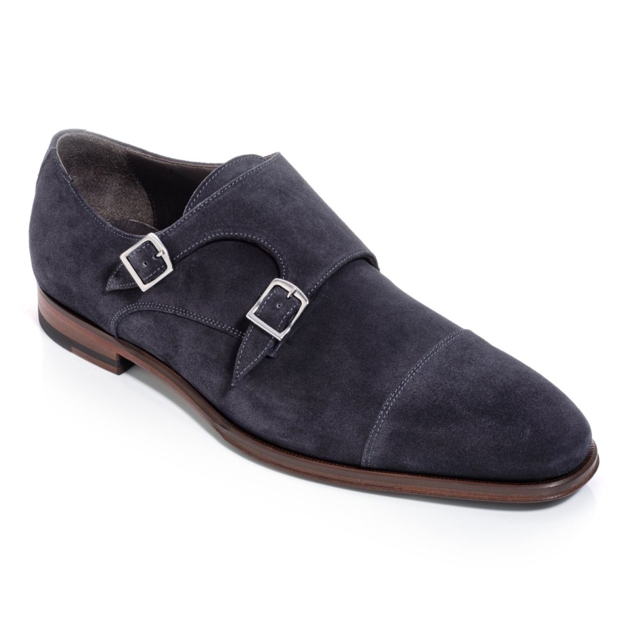 Shoes To Boot New York | Addison Double Buckle Monkstrap Navy Blue Suede