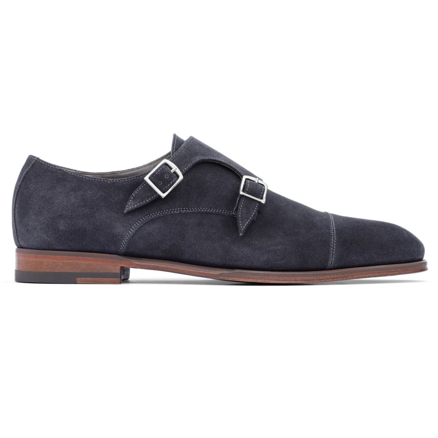 Shoes To Boot New York | Addison Double Buckle Monkstrap Navy Blue Suede