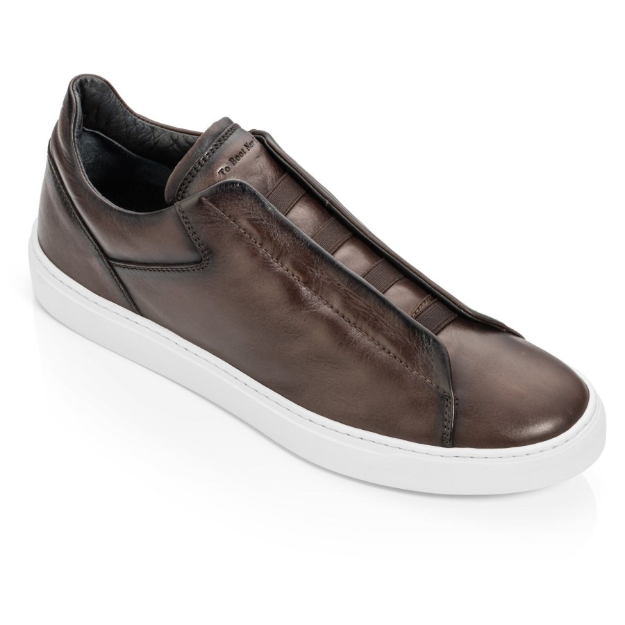 Shoes To Boot New York | Ainsworth Dark Brown Elastic Slip On Sneaker Dark Brown Nappa