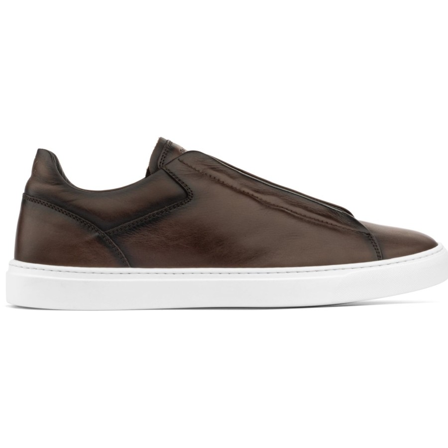 Shoes To Boot New York | Ainsworth Dark Brown Elastic Slip On Sneaker Dark Brown Nappa