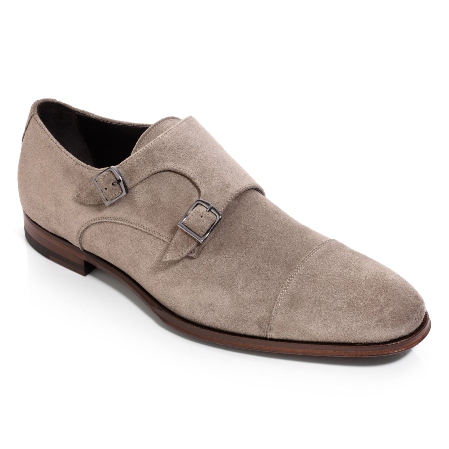 Shoes To Boot New York | Addison Double Buckle Monkstrap Taupe Suede