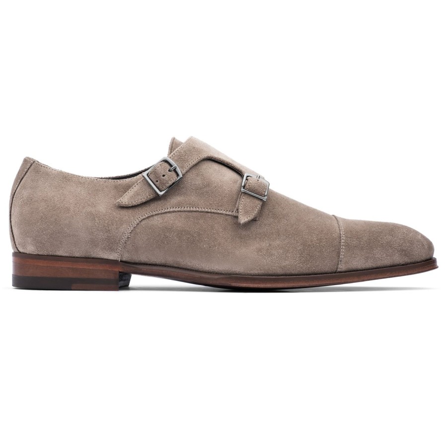 Shoes To Boot New York | Addison Double Buckle Monkstrap Taupe Suede