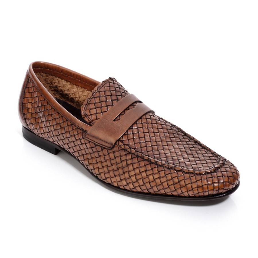 Shoes To Boot New York | Zenith Woven Leather Loafer Cognac