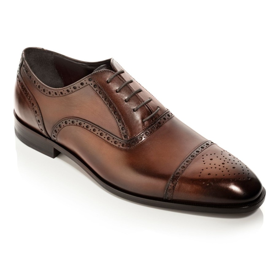 Shoes To Boot New York | Connors Medallion Cap Toe Dark Brown Burnish