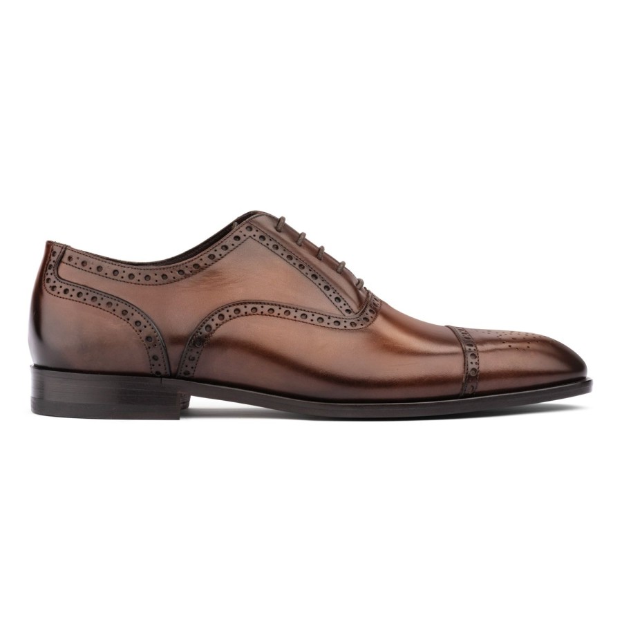 Shoes To Boot New York | Connors Medallion Cap Toe Dark Brown Burnish